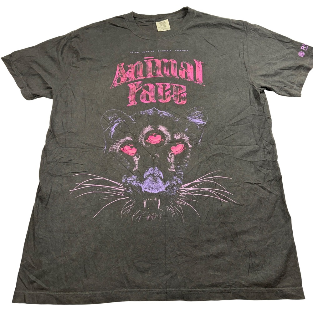 Rythm Premium Cannabis Animal Face T-Shirt Comfort Colors Black Pink Panther L